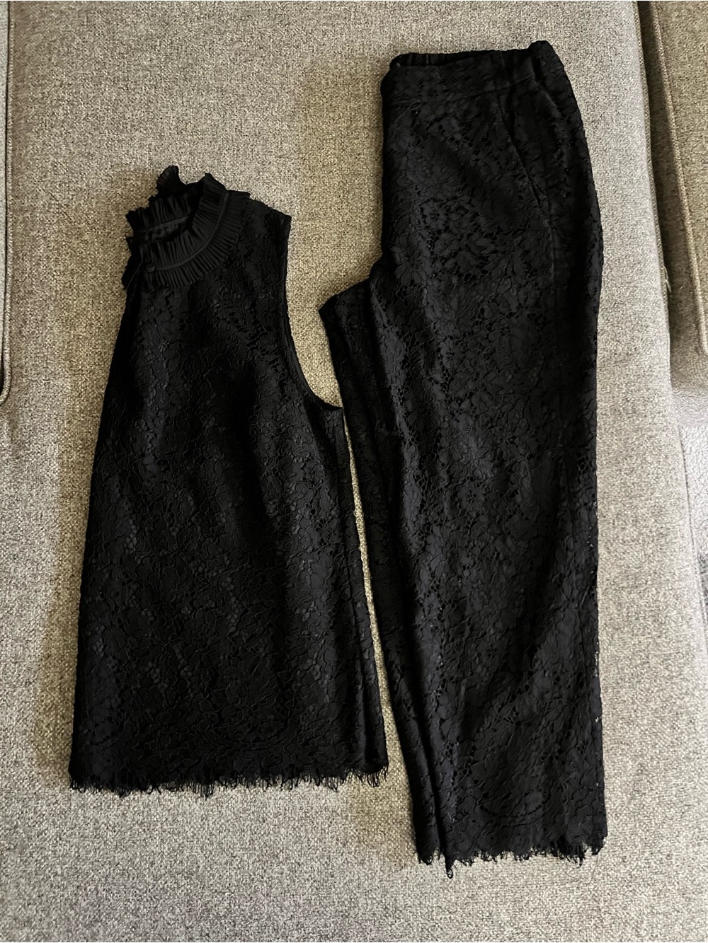 J. Crew Black Lace Sleeveless Top and Trousers Set